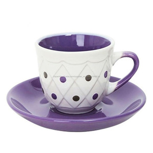 Punto de la onda a granel de café de cerámica taza de té y platillo dulce de cerámica café tazas - Product Image 1