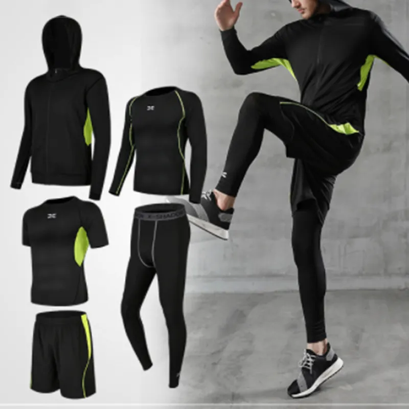 Camisa e calças atléticas de compressão, 5 peças de compressão, conjunto de traje esportivo para homens, roupas fitness