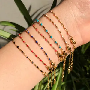 Boho Womens 18K Gold Plated Stainless Steel Stack Bracelet Summer Jewelry Waterproof Girls Colorful Enamel Beach Bracelets
