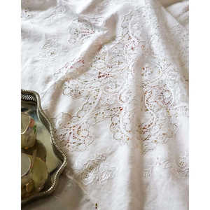 White Linen and Bobbin Lace Bedspread Soft Cotton Coverlet for Home <b>Queen</b> King Single <b>Mattress</b> Protector for Bedroom - Product Image 1