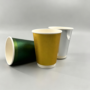 Gobelets à café en papier métallisé de luxe à double paroi, revêtement PE, imperméables, logo personnalisé, fabrication en usine - Product Image 1