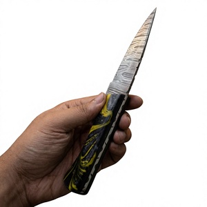 Couteau à lame fixe Drop Point en acier Damas, manche coloré, personnalisable, facile à transporter, garantie 3 ans pour la chasse et le camping - Product Image 3