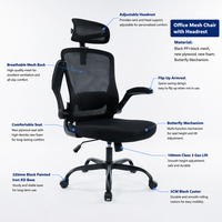 Chaise de bureau exécutive ergonomique à dossier haut en maille, livraison rapide, avec support lombaire réglable et appui-tête, pivotante pour ordinateur