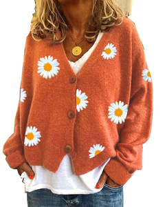 Maglione lavorato <span class=keywords><strong>a</strong></span> maglia multicolore con scollo <span class=keywords><strong>a</strong></span> V <span class=keywords><strong>a</strong></span> manica lunga maglione ricamato <span class=keywords><strong>a</strong></span> <span class=keywords><strong>fiori</strong></span> <span class=keywords><strong>Cardigan</strong></span> da donna - Product Image 5