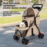 Poussette pliable à double étage pour animaux de compagnie, 4 roues, en métal, détachable, pour chiens et chats, légère, toutes saisons, transporteur extérieur, vente en gros