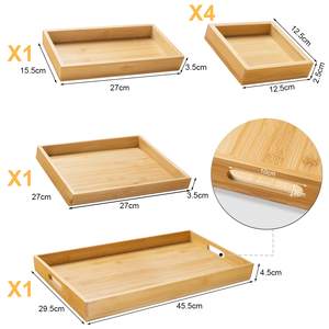Fabbrica all'ingrosso su misura 100% naturale di bambù vassoio di servizio in legno con maniglia per la colazione e lo stoccaggio del tavolino da caffè - Product Image 2