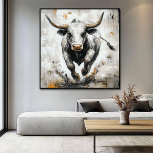 Décoration murale suspendue, toile texturée faite à la main, taureau abstrait, vache des Highlands, art moderne, peinture d'animaux - Product Image 4