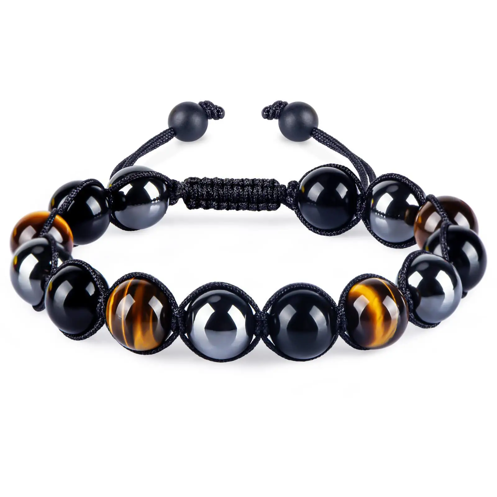 Handgemaakte Gevlochten 10Mm Hematiet Tijgeroog Kralen Heren Verstelbare Genezing Natuursteen Armband Sieraden