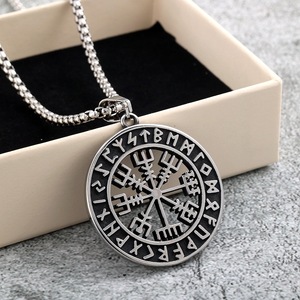 Nordic Vintage Stainless Steel Unisex Viking <b>Compass</b> <b>Necklace</b> Double Sided Snowflake Design Everyday Wear - Product Image 2