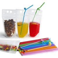 Pochettes de boisson pour adultes, en plastique translucide à Double fermeture éclair, étanche et durable, avec paille et entonnoir