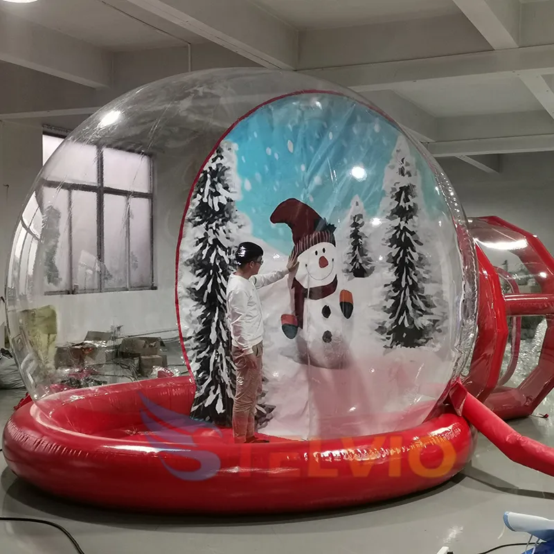 Christmas Inflatable Human Size Snow Globe With Tunnel Giant Inflatable Transparent Snow Globe Photo Booth With Background