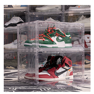 display sneaker side drop open stacking foldable clear shoe box transparent magnetic large plastic stackable shoe storage box