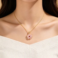 Collier pendentif fleur de cerisier en acier inoxydable et pierre naturelle, plaqué or rose, chaîne à maillons, romantique pour femme