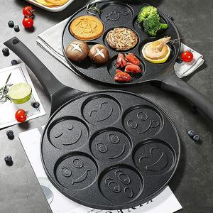 Poêle à frire antiadhésive 7 trous 27CM Pancake Waffle Blinis Maker avec poignée Smiley Face <span class=keywords><strong>Mini</strong></span> poêle à frire antiadhésive moulée sous pression - Product Image 2