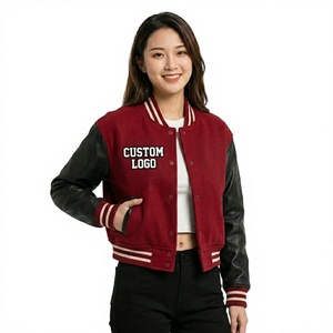 Custom <b>Women</b> PU Leather Varsity <b>Jacket</b> Cropped Letterman Baseball <b>Bomber</b> Coat Vintage Embroidered Logo American College - Product Image 1