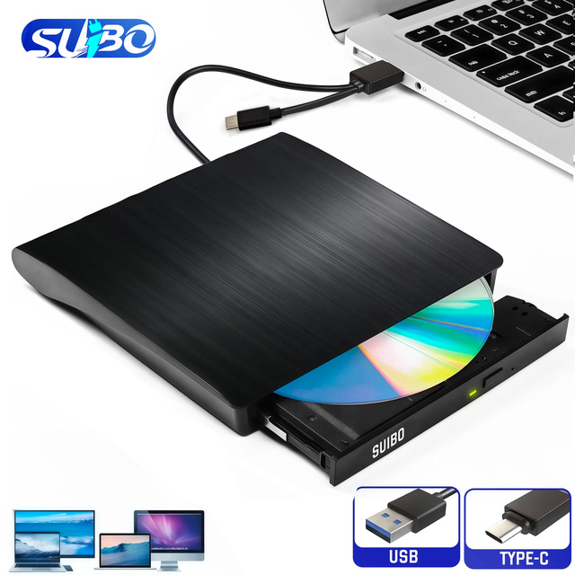 Wholesale Price USB 3.0+Type-C External CD/ Drive Burner CD Player Portable Optical Drive 1080P for Laptop Desktop PC Mac