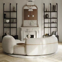 Canapé en laine d'agneau de style crème léger et luxueux, canapé en bois de style nordique, petit appartement, salon moderne, trois places, éponge