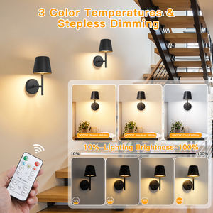 Lámparas <span class=keywords><strong>de</strong></span> Pared Inalámbricas con Batería Recargable, 3 Colores Atenuables, Paquete <span class=keywords><strong>de</strong></span> 2, con Control Remoto para Sala <span class=keywords><strong>de</strong></span> Estar - Product Image 2