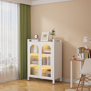 <strong>Tall</strong> Steel Cabinet <strong>with</strong> Ribbed Translucent Plastic <strong>Doors</strong> Modern Storage <strong>Cupboard</strong> for Pantry <strong>and</strong> Kitchen - Product Image 6