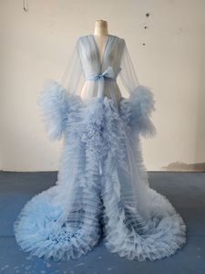 Vestido <span class=keywords><strong>de</strong></span> Maternidad para Sesión <span class=keywords><strong>de</strong></span> Fotos, Tul Transparente, Escote en V Profundo, Volantes en Capas, Cola Larga, para Fotografía, Boudoir - Product Image 4