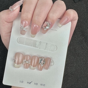 <span class=keywords><strong>Uñas</strong></span> Postizas Cuadradas Francesas Color Rosa Nude con Diamantes, Venta al Por Mayor, Alta Calidad, Diseño Personalizado, Suministro del Fabricante - Product Image 3