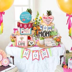 Nouvel arrivage de plateau en bois à 2 niveaux pour la fête des mères ensemble de décoration plateau en bois à plusieurs niveaux fête des mères maison table décoration signes - Product Image 3