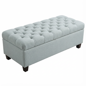 Banco otomano de almacenamiento de 50.25 pulgadas, azul claro, tapizado, reposapiés para sala de estar y comedor - Product Image 6