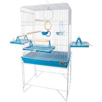 Cage à perruches simple et bien équipée, pliable, avec plateformes de jeu extérieures surélevées, balançoires annulaires, jouets, mangeoires et abreuvoirs inclus