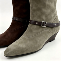 Bottes mi-mollet imperméables en faux daim à bout pointu et talon compensé pour femme, avec revers rabattable et bride à boucle métallique, style vintage, personnalisables et tendance