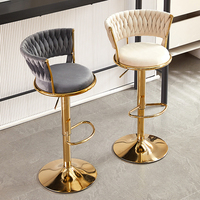 Chaise de bar nordique haute, comptoir, métal doré, dossier en velours, luxe, cuisine, cuir, tabouret haut moderne, meubles de bar pour table de bar
