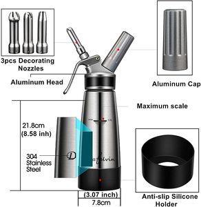 Sifone da montare professionale in alluminio argento da 500ML 1 pinta con 3 ugelli decorativi - Product Image 3