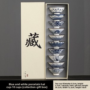Set di Tazze da Tè Kung Fu in Porcellana Blu e Bianca, 10 Piccole Tazze Coniche, Regalo Vintage in Stile Cinese per Compleanno/Laurea - Product Image 6