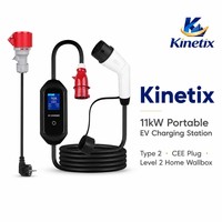 Station de recharge portable pour véhicules électriques Kinetix 11 kW, prise CEE Type 2, courant réglable, triphasé 90 V 265 V, niveau 2, borne murale domestique
