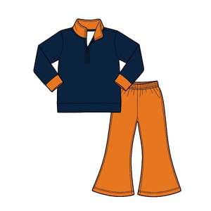 Conjuntos de Otoño Personalizados de Algodón para Niñas: Top Pullover y Pantalones Acampanados, Ropa al por Mayor para Equipos de Fútbol, Ropa de Boutique, Color Leche - Product Image 3