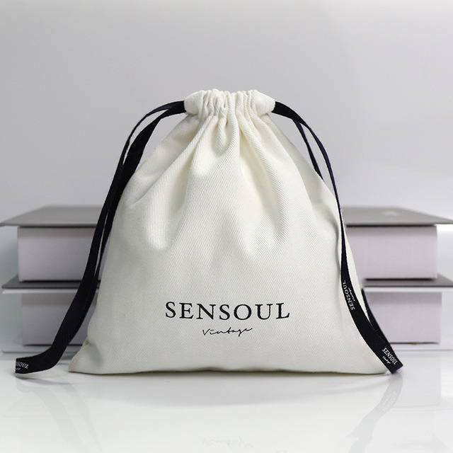 Custom Eco Recycled for Retail Merchandise Electronics Accessories Cosmetic Storage Custom Logo Cotton Canvas Drawstring Bag