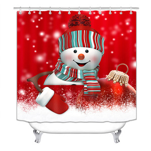 Rideau de Douche en Polyester Imprimé Numérique Motif Bonhomme de Neige à Carreaux Rouges, Imperméable, Impression Personnalisée, Vente en Gros, Moderne 2 - Product Image 5