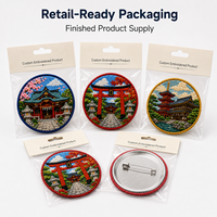 Aimants de réfrigérateur personnalisés en tôle avec broderie, vente en gros, motifs architecture, paysage, pagode Torii, boutons-épingles pour cadeau