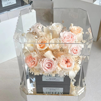 Monet Garden Echte natürliche Rose Blumenstrauß Acryl Box konservierte Rosen für immer Ewige unsterbliche zeitlose Ewigkeit Blumen