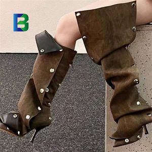 Destek OEM/ODM kadınlar kış yüksek topuk çizmeler bayan Stiletto topuklu diz yüksek çizmeler uyluk yüksek Baggy çizmeler - Product Image 5