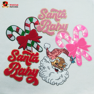 Écusson <span class=keywords><strong>de</strong></span> vacances joyeux et lumineux personnalisé noël grandes lettres chenille serviette broderie fer sur patchs pour vêtements - Product Image 4
