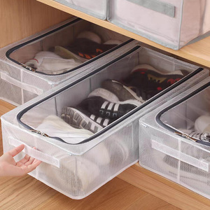 Caja de almacenamiento de malla impermeable con asa, caja de almacenamiento de ventana de visualización transparente, caja de zapatos plegable con marco de acero incorporado - Product Image 3