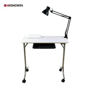 Meubles de salon de manucure de luxe avec lampe en métal noir fer pliable mode moderne blanc et or meubles de salon de manucure table à ongles - Product Image 2
