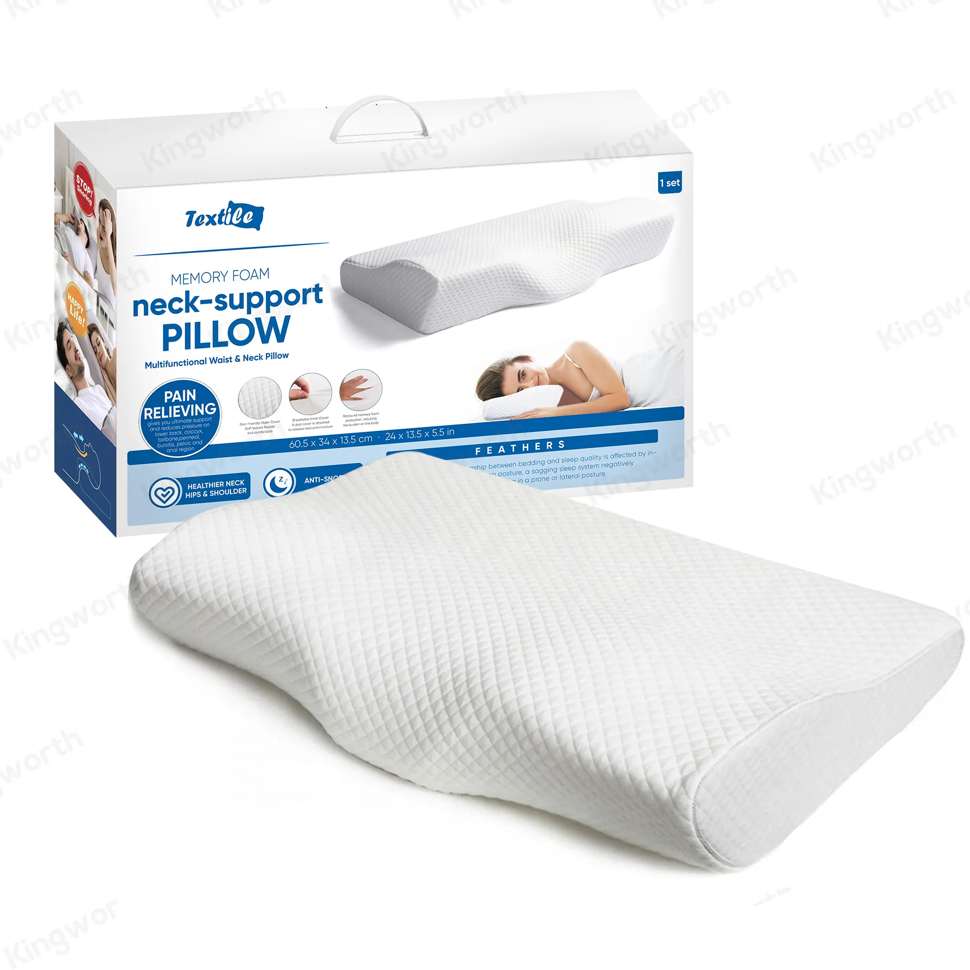 Kingworth Cervical Neck Pain Side Sleeper Ergonomic Memory Foam Neck Support Orthopedic Legacy Contour Pillow
