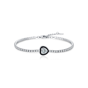 High End Elegant Bezel Set Heart Zircon 925 Sterling <b>Silver</b> <b>Adjustable</b> Trendy Stackable <b>Bracelet</b> For Modern Luxury Fashion Ladie - Product Image 1