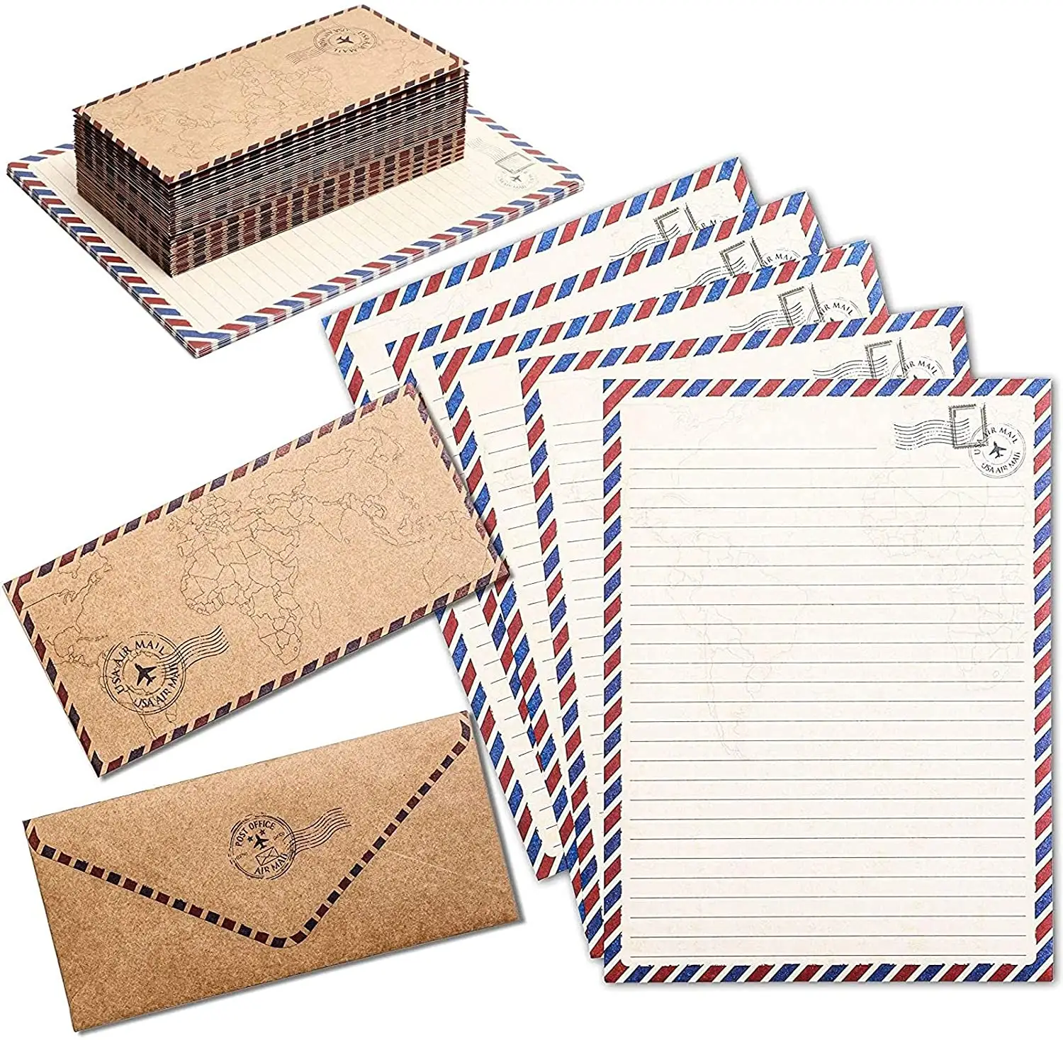 48 Pack Wholesale Factory Price Stationery Paper and Envelopes Set, Penpal Kit for Writing Letters in Travel Design