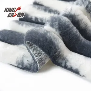 Kingcason Best Seller Wholesale Polyester Tie Dyeing Stripe 15 MM Single Face Stripe Rabbit Faux Fur Fabric For Home Textiles