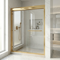 Cabine de douche d'angle en aluminium doré avec double porte coulissante en verre trempé de 8 mm, prix compétitif, Chine