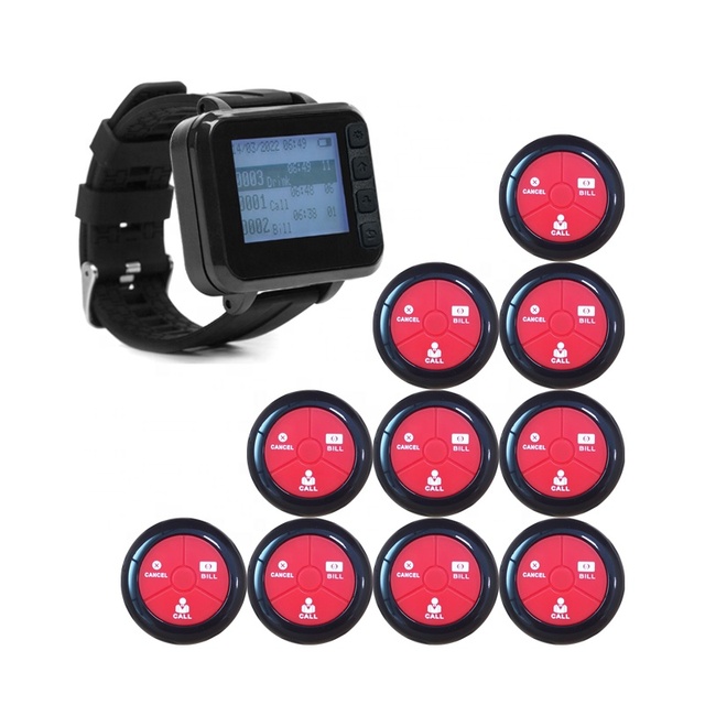 Wireless Restaurant Watch Pager System, Table Call Buttons for Cafe Bar