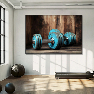 Phòng tập thể dục trang trí nội thất hiện đại motivational canvas in Áp phích màu xanh đen thể thao bức tranh quả tạ nghệ thuật làm việc cho tường - Product Image 1