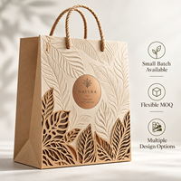 Sac cadeau en carton recyclé avec poignée en corde de coton, motif artistique découpé au laser avec relief veineux pour emballage cadeau et artisanat